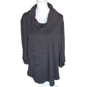 Caleoas Pucker Knit Top Shirt Womens 2X Plus Black Textured Casual Comfort Chic